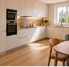 Cocina con suelo de vinilo efecto madera